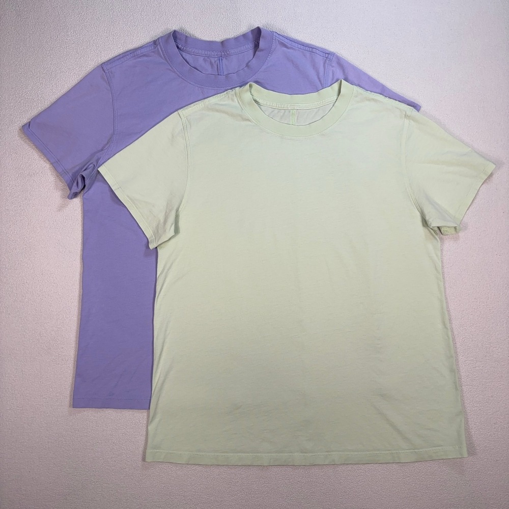 Lot of 2 Lululemon T-Shirt Men's‎ S* Pastel Purple/Green Crewneck Logo *Flaw*